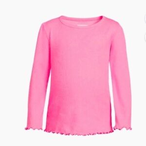 Garanimal tight knit ribbed texture top pink lettuce trim wrist hem Girls 12 Mo